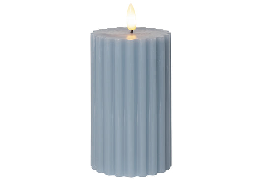 LED Wachskerze Flamme Stripe Batterie Timer 15x7,5cm blau