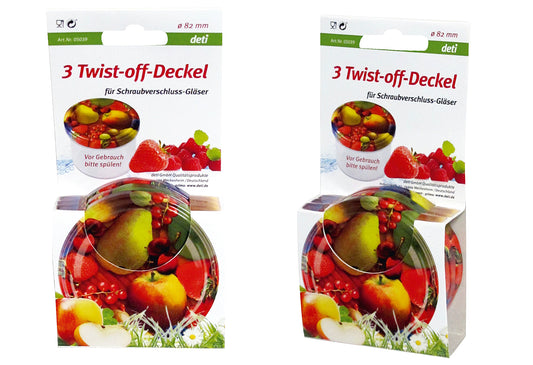 Twist-off-Deckel Ø82mm Obst Dekor PVC-frei Blue Seal 3Stück