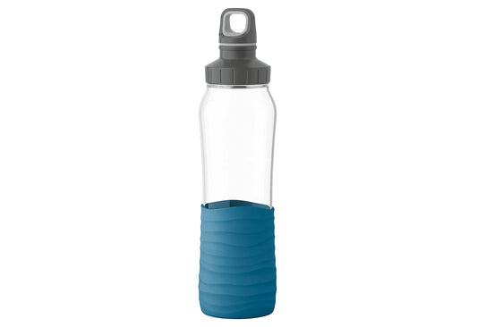 Trinkflasche Drink2Go Glas 0,7l Silikonmanschette aqua-blau