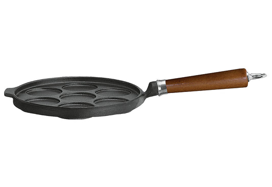 Minipfannkuchen-Pfanne Maestro Gusseisen mit braunem Buchenholzgriff Ø24cm