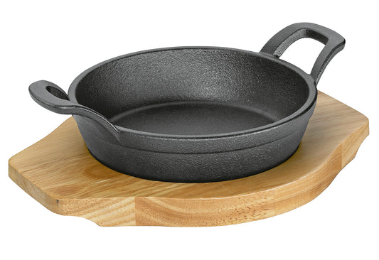 Servierpfanne mit 2 Griffen und Holzbrett BBQ 18,5x24x5,5cm