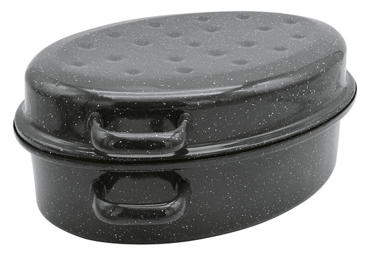Gänsebräter oval 10,5 l Ø42cm emailliert schwarz/weiß gesprenkelt - Ruder Home GmbH