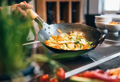 Wok flach Karbonstahl eingebrannt Ø30cm