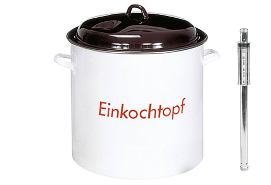Einkochtopf mit Metalldeckel mit Öffnung für Thermometer 27 l Ø35cm emailliert weiß