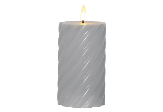 LED-Echtwachs-Kerze Flamme Swirl 15x7,5cm grau