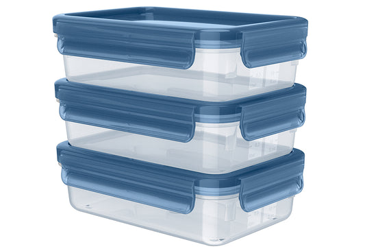 Frischhaltedose Clip & Close Eco 3er Set 3x0,8l rechteckig transparent blau