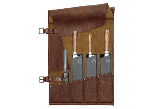 Leder-Messerrolle 5-Pocket dunkelbraun