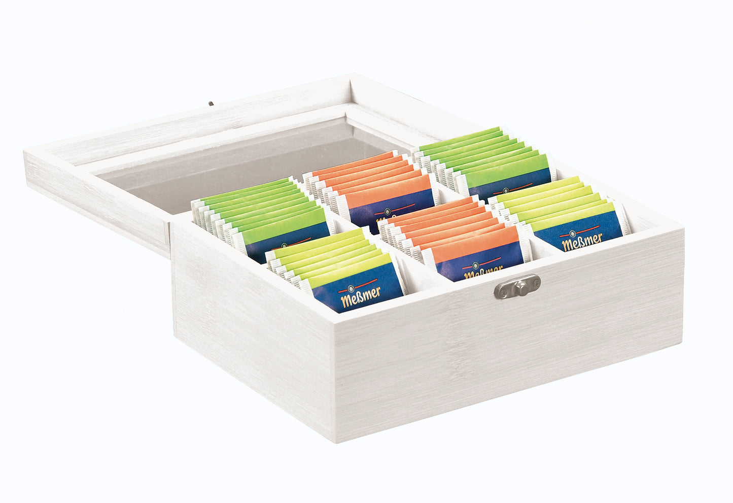 Tee-Box mit 6 Fächern Bambus FSC 21,7x16cm weiß