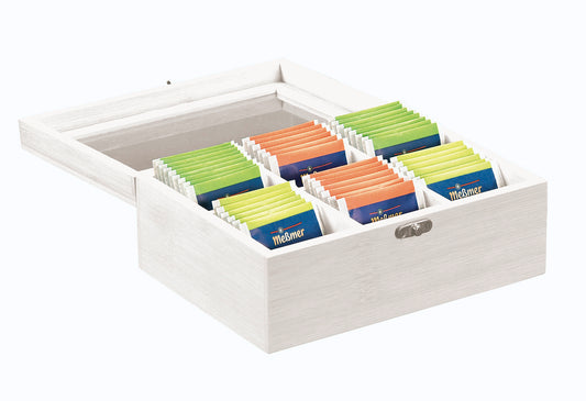Tee-Box mit 6 Fächern Bambus FSC 21,7x16cm weiß