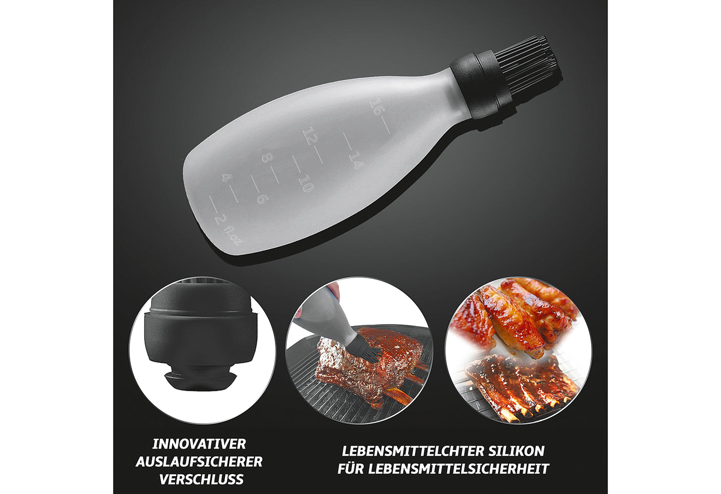 Silikon-Marinierflasche mit Bürste Black