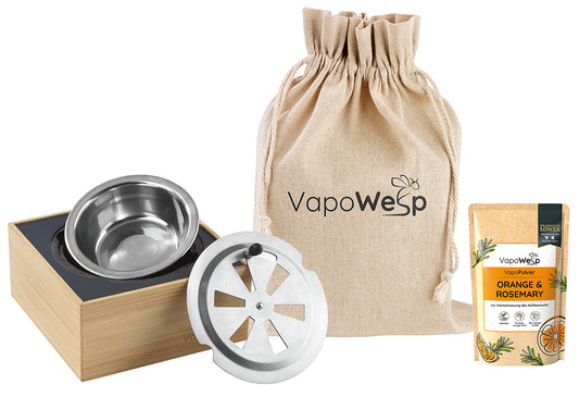 VapoWesp Räucherbox hellbraun inkl. Pulver Orange & Rosemary 50g