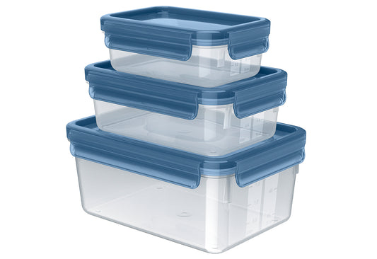Frischhaltedose Clip & Close Eco 3er Set 0,55l/1l/2,2l rechteckig transparent blau