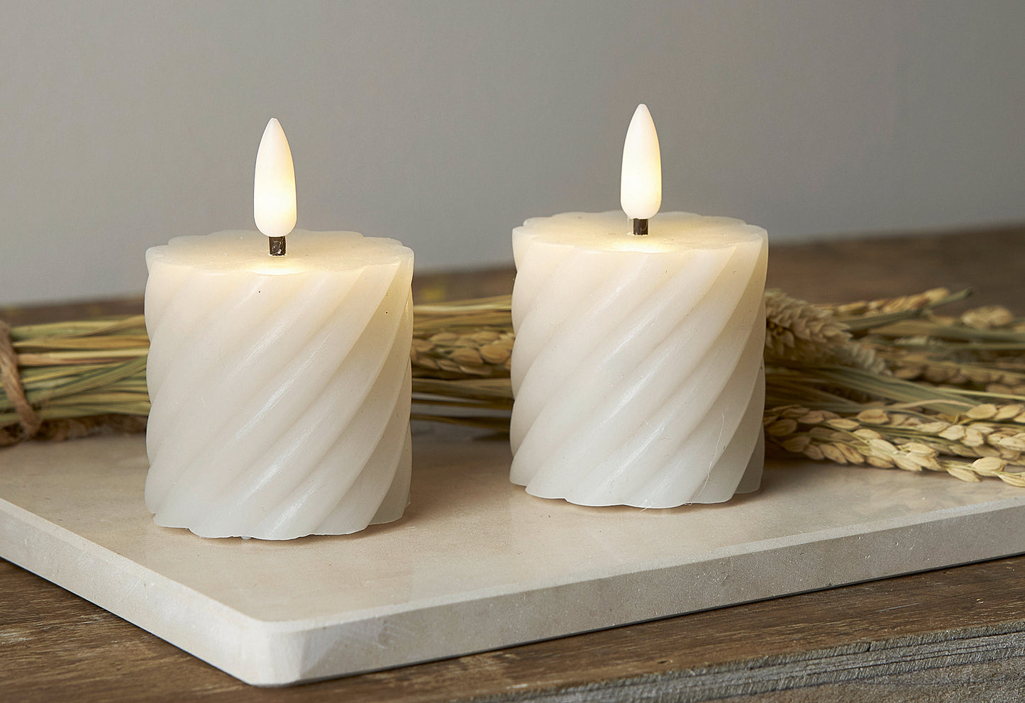 LED-Echtwachs-Kerze Flamme Swirl Votive 7,5x5cm beige 2Stück