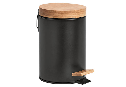 Kosmetikeimer soft-close 3l Ø16,8x24cm Metall/Bambus schwarz