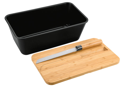 Brotbox mit Messer 34,8x20x15,5cm schwarz
