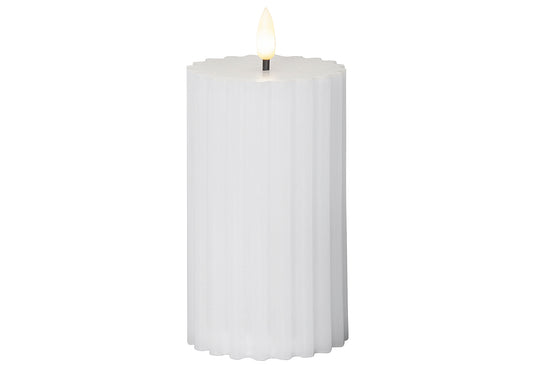 LED Wachskerze Flamme Stripe Batterie Timer 15x7,5cm weiß