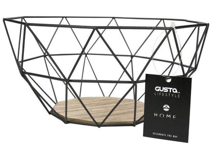 Deko-Obstkorb Metall mit Holzboden 26,5x25x12cm schwarz - Ruder Home GmbH