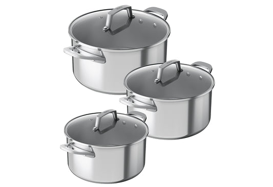 Topfset 3teilig Edelstahl mit Glasdeckeln (ø 16cm, ø 18cm, ø 20cm)