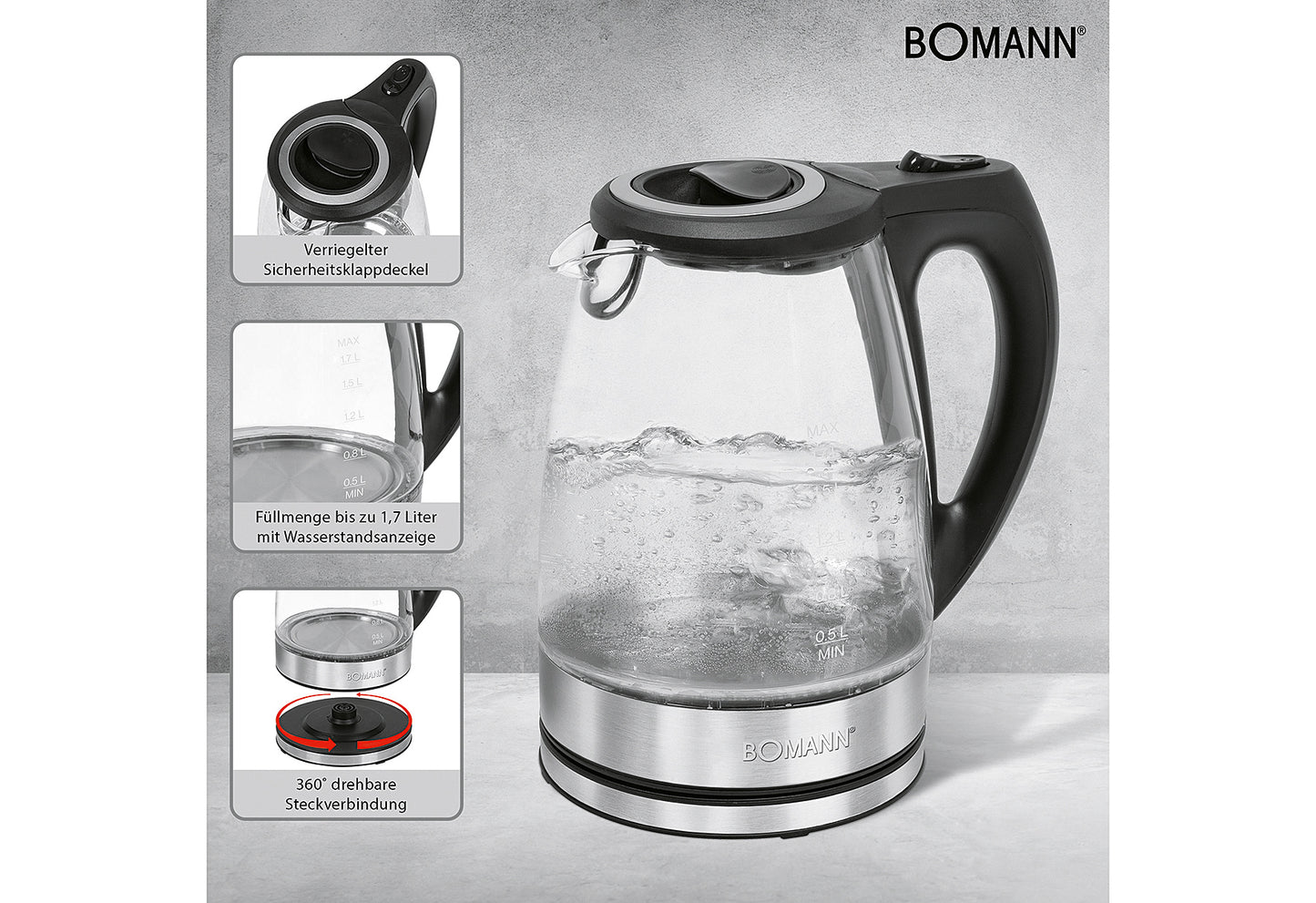 WKS 6032 G CB Wasserkocher 1,7l 2200W Glas/Edelstahl