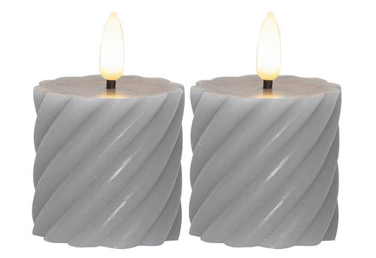 LED-Echtwachs-Kerze Flamme Swirl Votive 7,5x5cm grau 2Stück