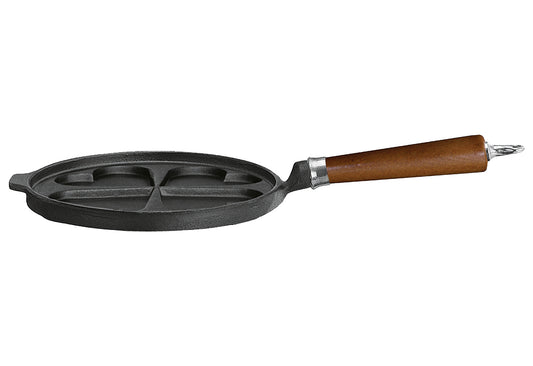 Herzpfannkuchen-Pfanne Maestro Gusseisen mit braunem Buchenholzgriff Ø24cm
