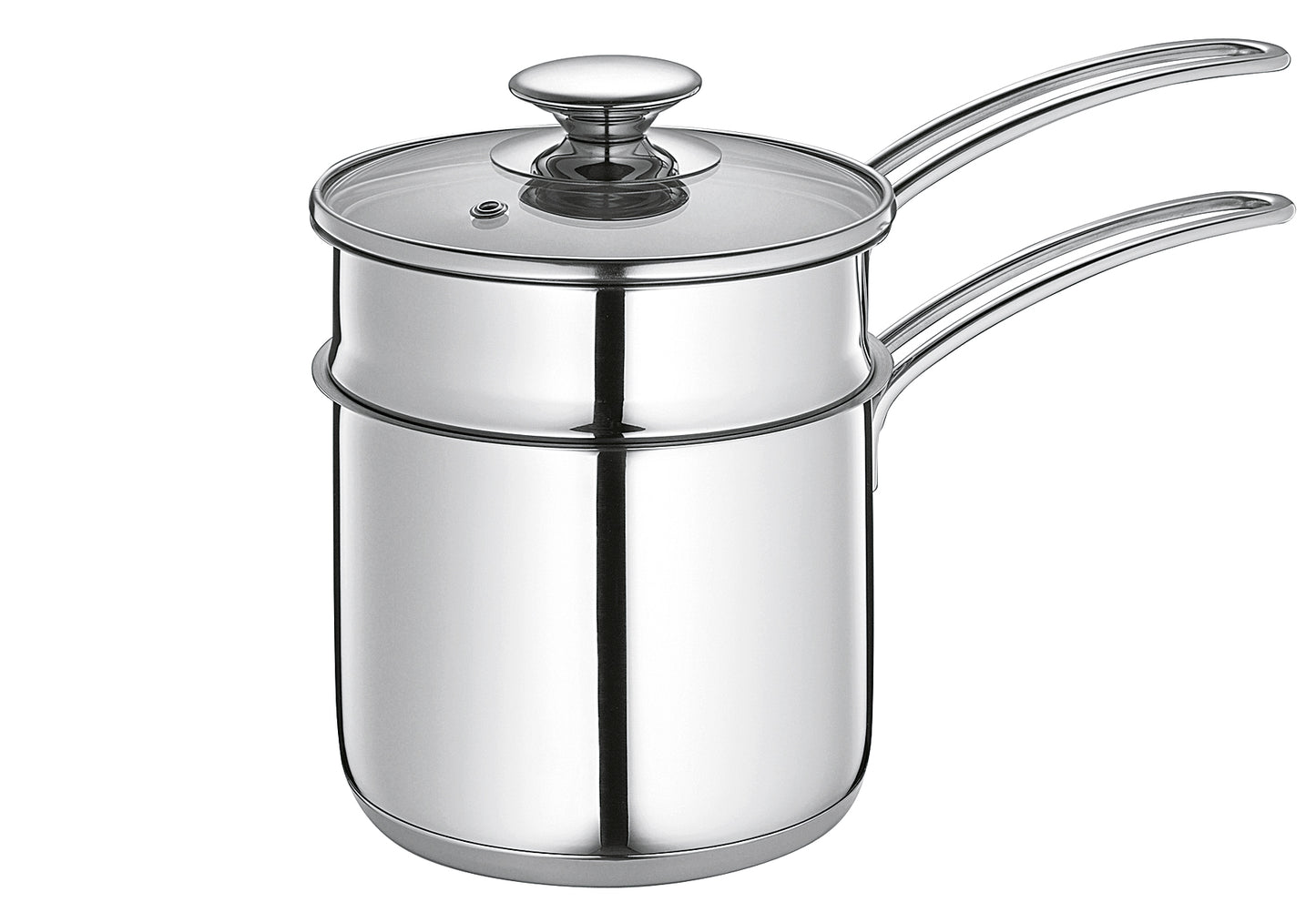 Wasserbad-Topf Edelstahl mit Glasdeckel 1,5 l Ø14cm