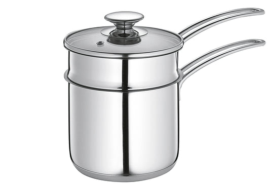 Wasserbad-Topf Edelstahl mit Glasdeckel 1,5 l Ø14cm