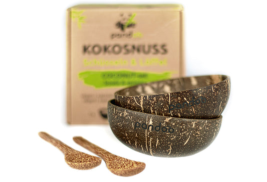 Kokosnuss-Set (2 Schüsseln & 2 Löffel) 4teilig