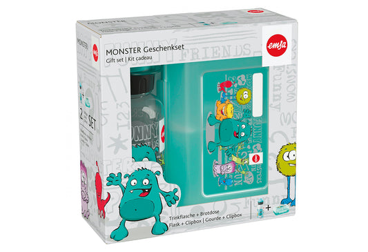 Geschenkset Kindertrinkflasche Kids Tritan Monster und Varabolo Brotdose