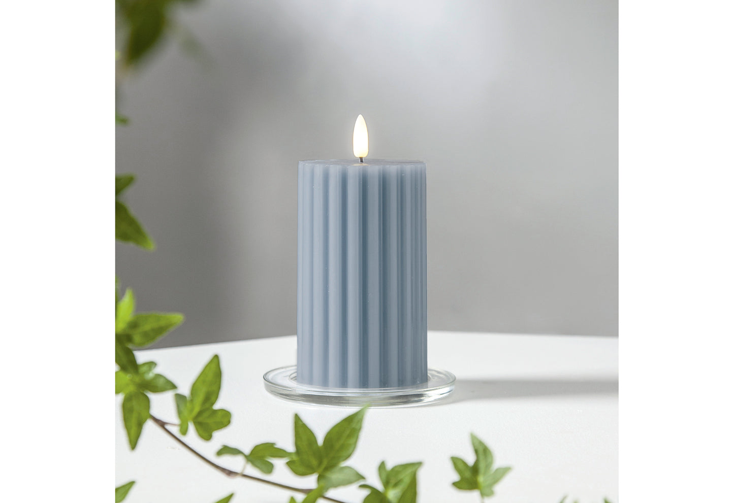 LED Wachskerze Flamme Stripe Batterie Timer 15x7,5cm blau