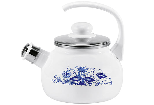 Flötenkessel Zwiebelmuster emailliert 18cm Ø21cm weiß blau