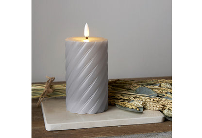 LED-Echtwachs-Kerze Flamme Swirl 15x7,5cm grau