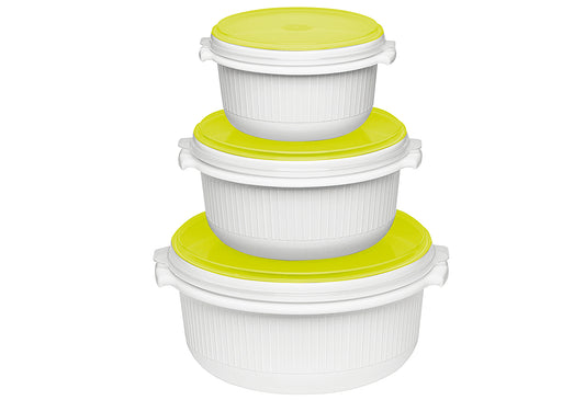 Mikrowellentopfset Micro Family 0,5/1/1,5 l weiß/limette 3teilig