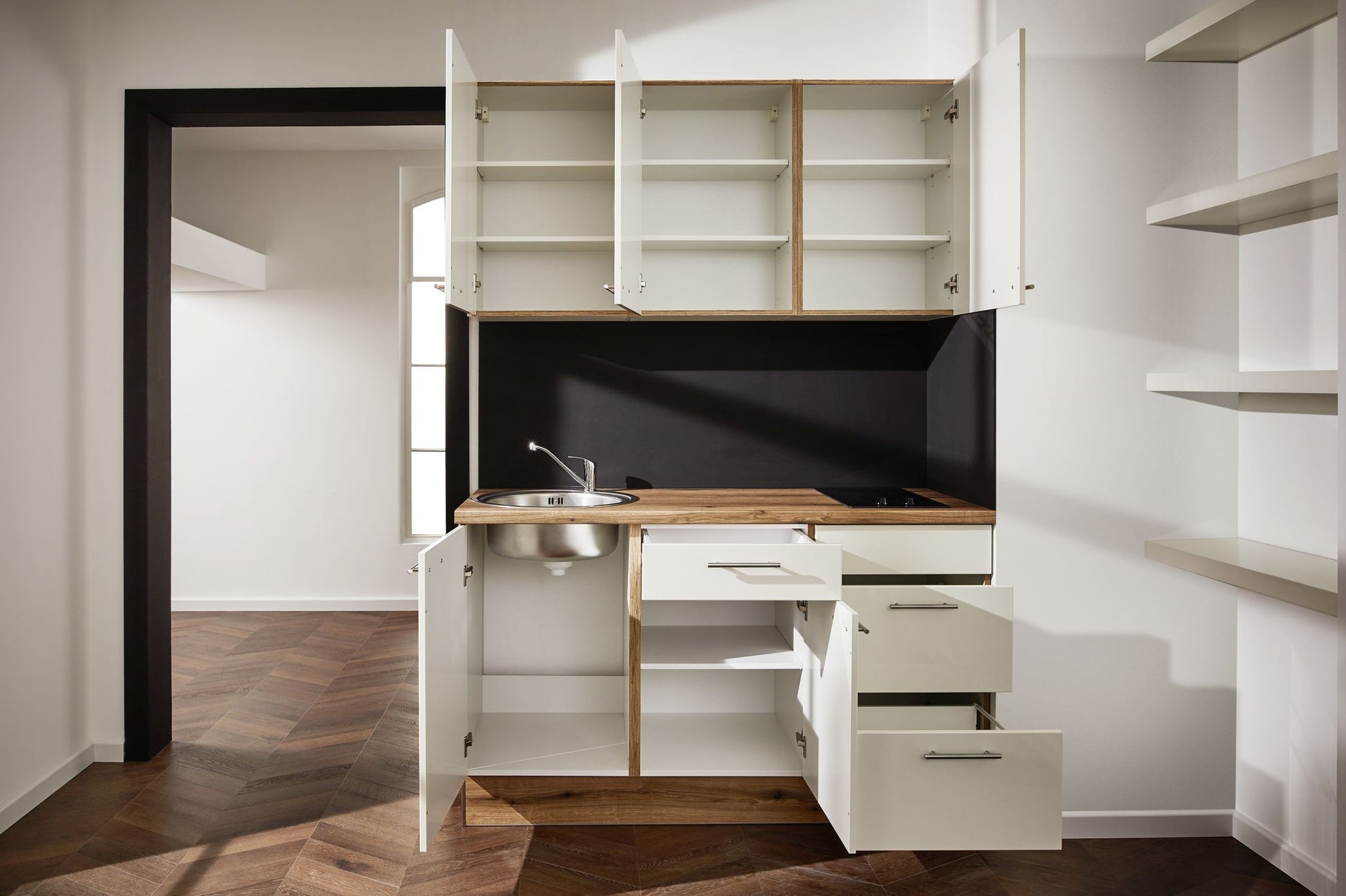 Küchenzeile 150 cm, Schränke in Magnolienweiß Hochglanz - Ruder Home GmbH
