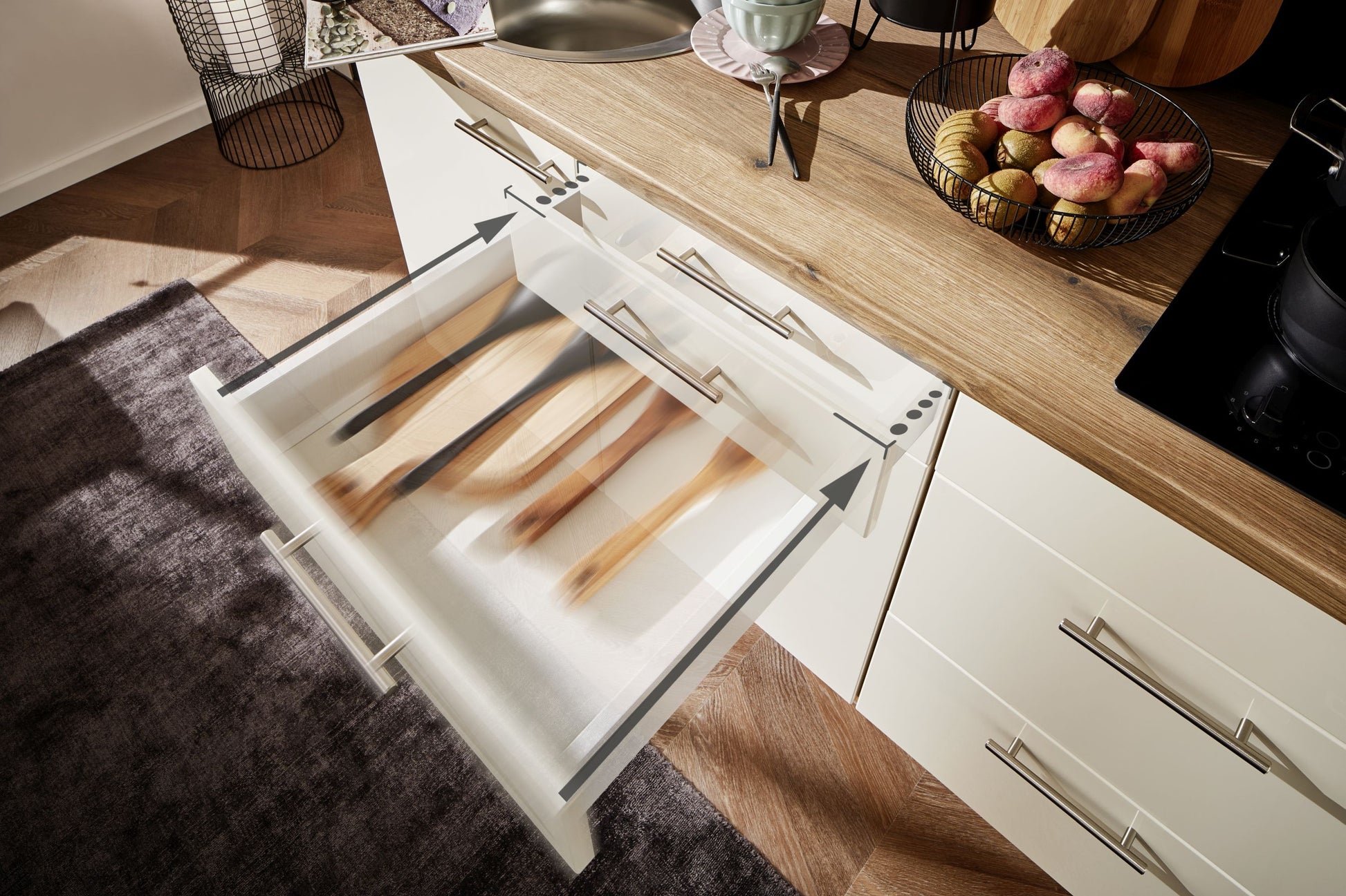 Küchenzeile 150 cm, Schränke in Magnolienweiß Hochglanz - Ruder Home GmbH