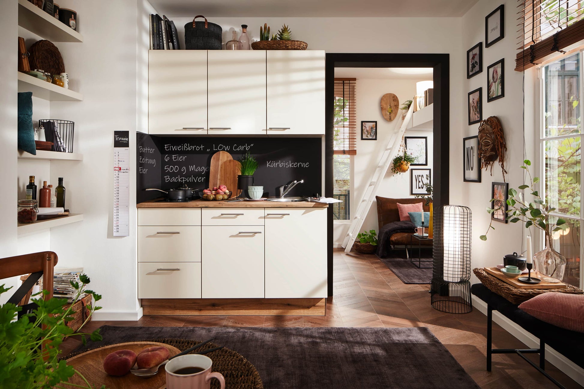 Küchenzeile 150 cm, Schränke in Magnolienweiß Hochglanz - Ruder Home GmbH