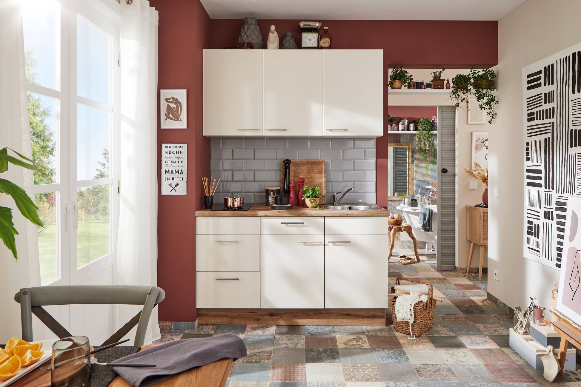 Küchenzeile 180 cm, Schränke in Beton Weißgrau - Ruder Home GmbH