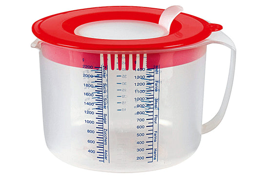 Mess-und Rührbecher 2,2 l rot / transparent mit Spritzschutz