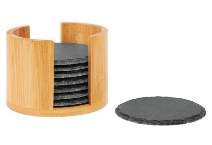Untersetzer Naturschiefer Ø10cm in Bambusbox 8Stück