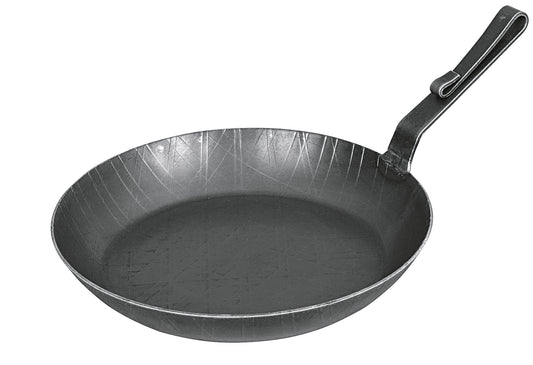 Servierpfanne schmiedeeisern Ø28cm mit gebogenem Stiel und hohem Rand schwarz