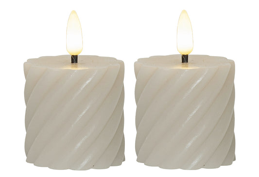 LED-Echtwachs-Kerze Flamme Swirl Votive 7,5x5cm beige 2Stück