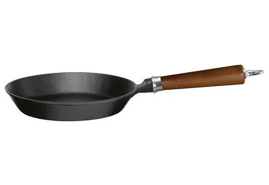 Bratpfanne Maestro Gusseisen flach mit braunem Buchenholzgriff Ø25cm