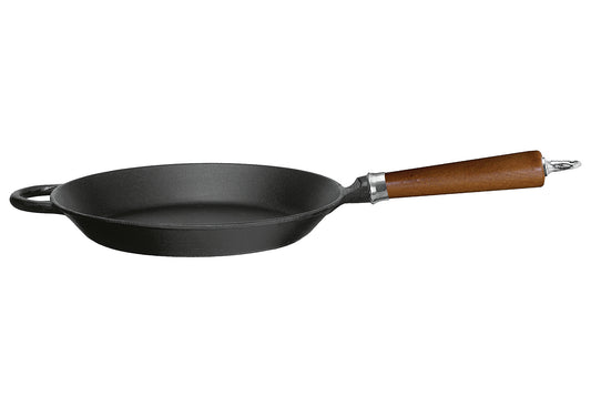 Bratpfanne Maestro Gusseisen flach mit braunem Buchenholzgriff Ø28cm