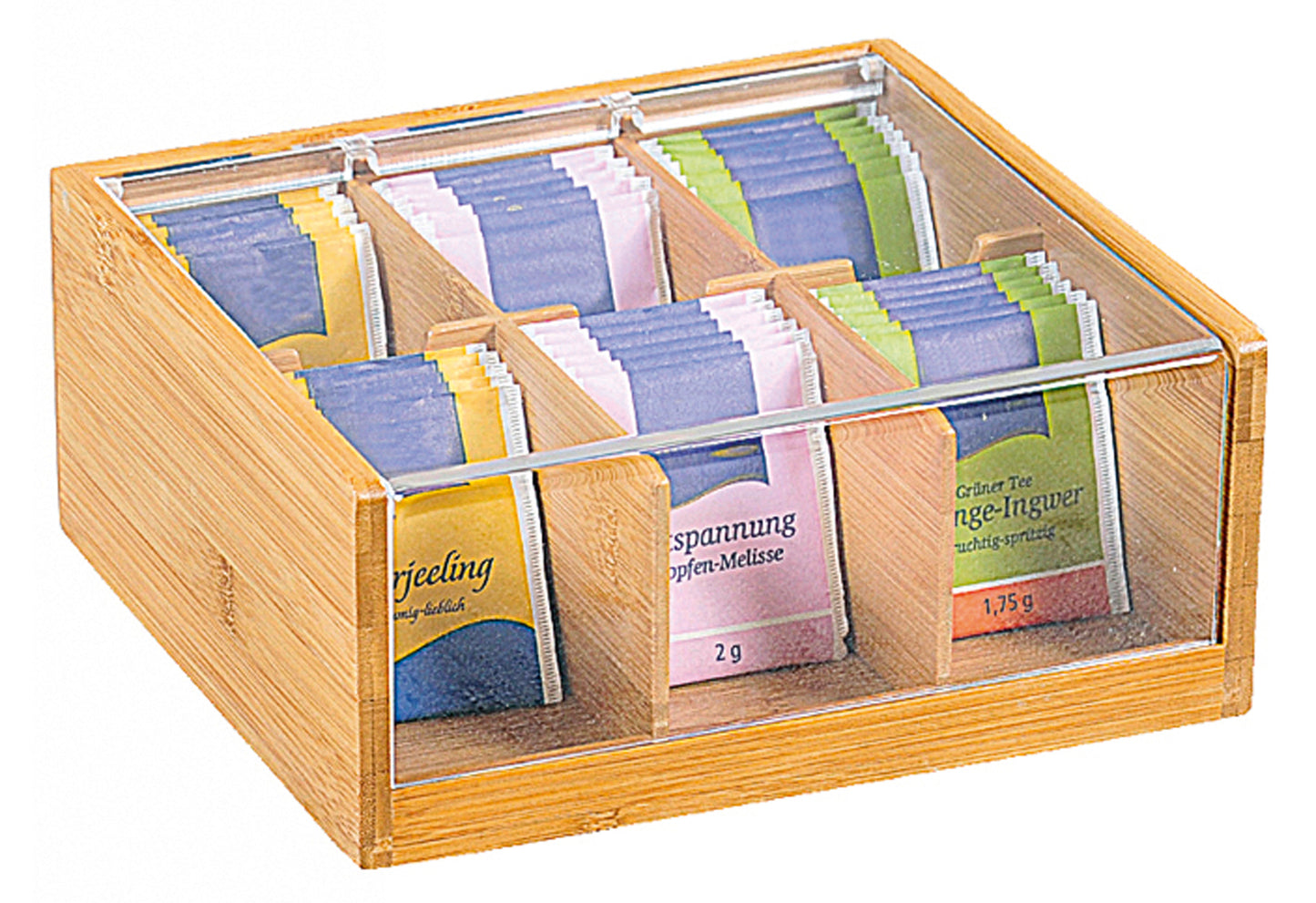 Tee-Box Bambus mit Sichtklappe 22x21x9,5cm