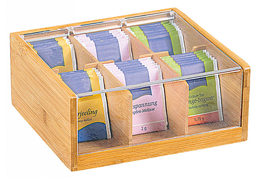 Tee-Box Bambus mit Sichtklappe 22x21x9,5cm