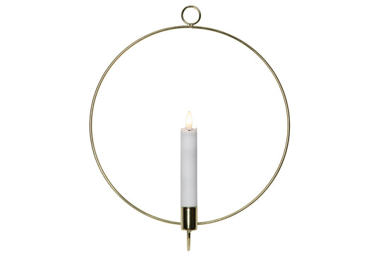 LED Echtwachskerze Flamme im Ring z.Stehen 28,5cm gold