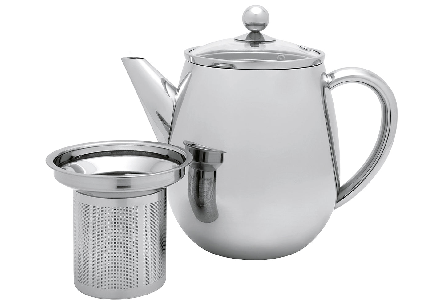 Teekanne Duet EVA Glasdeckel und Filter 1,1l doppelwandig Edelstahl glänzend