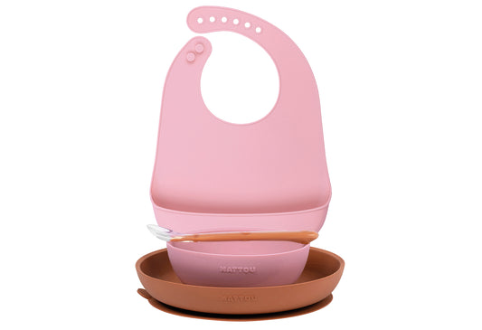 Essset mit Lätzchen Silikon pink