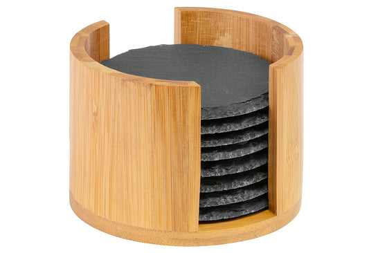 Untersetzer Naturschiefer Ø10cm in Bambusbox 8Stück