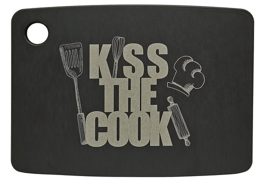 Schneidebrett Kiss the cook 20,3x15x0,6cm schwarz
